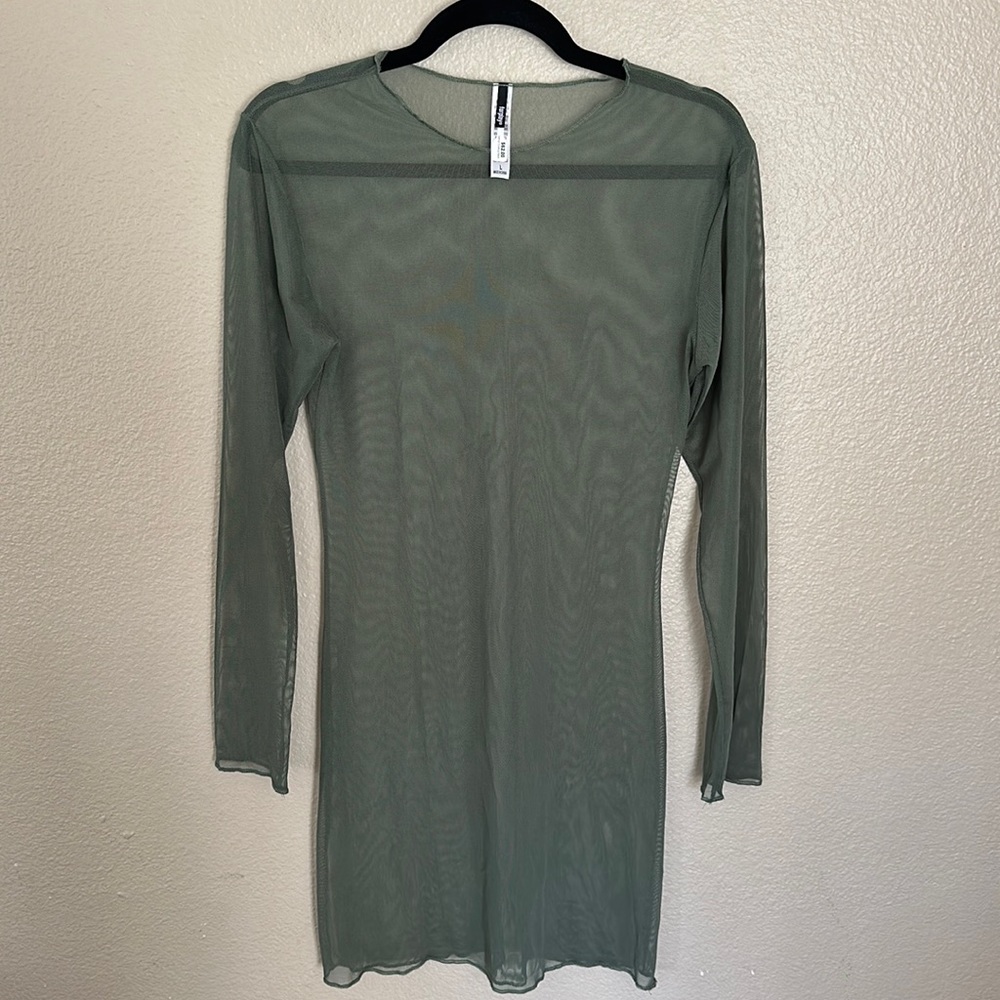 Forplay Women’s Green Long Sleeve Mesh Coverup Dress Size Large